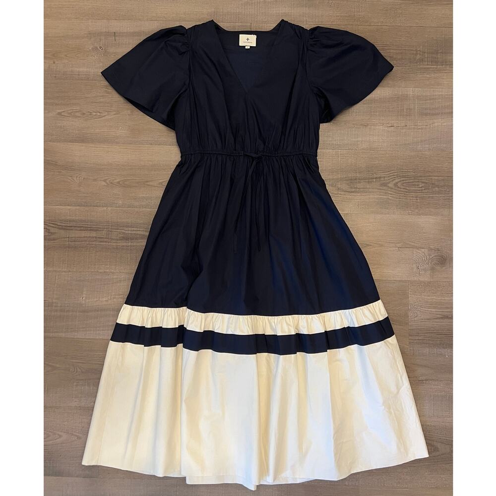 Tuckernuck Navy & Cream Mitchell Cotton Midi Dress